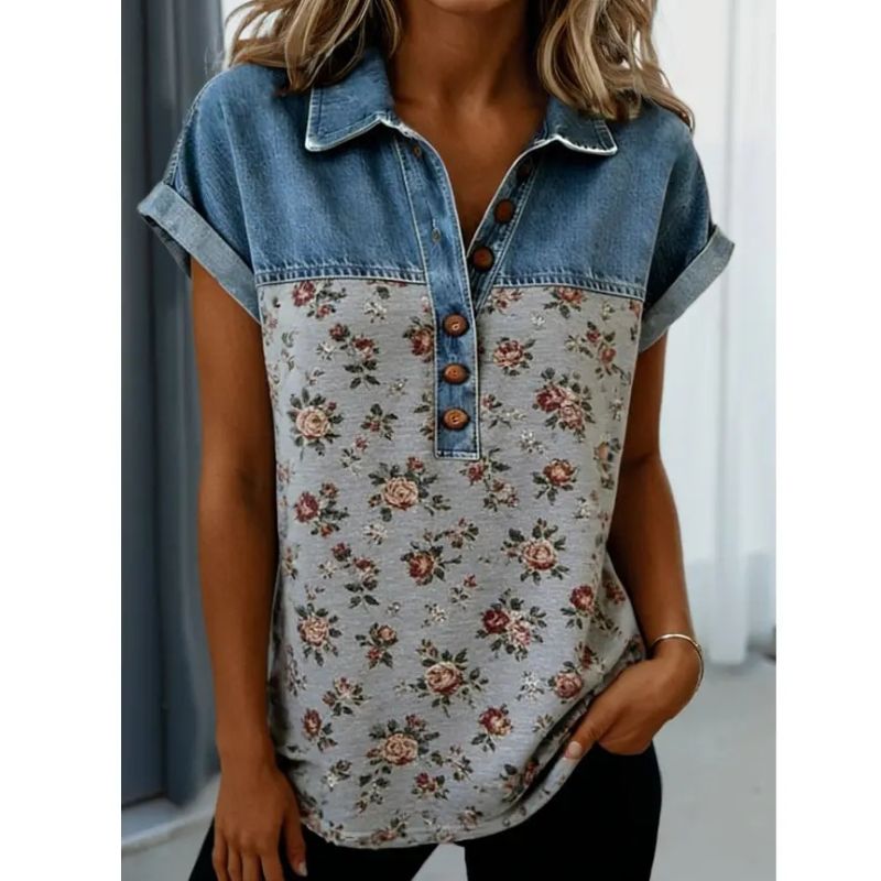 Floral Denim Patchwork Tee
